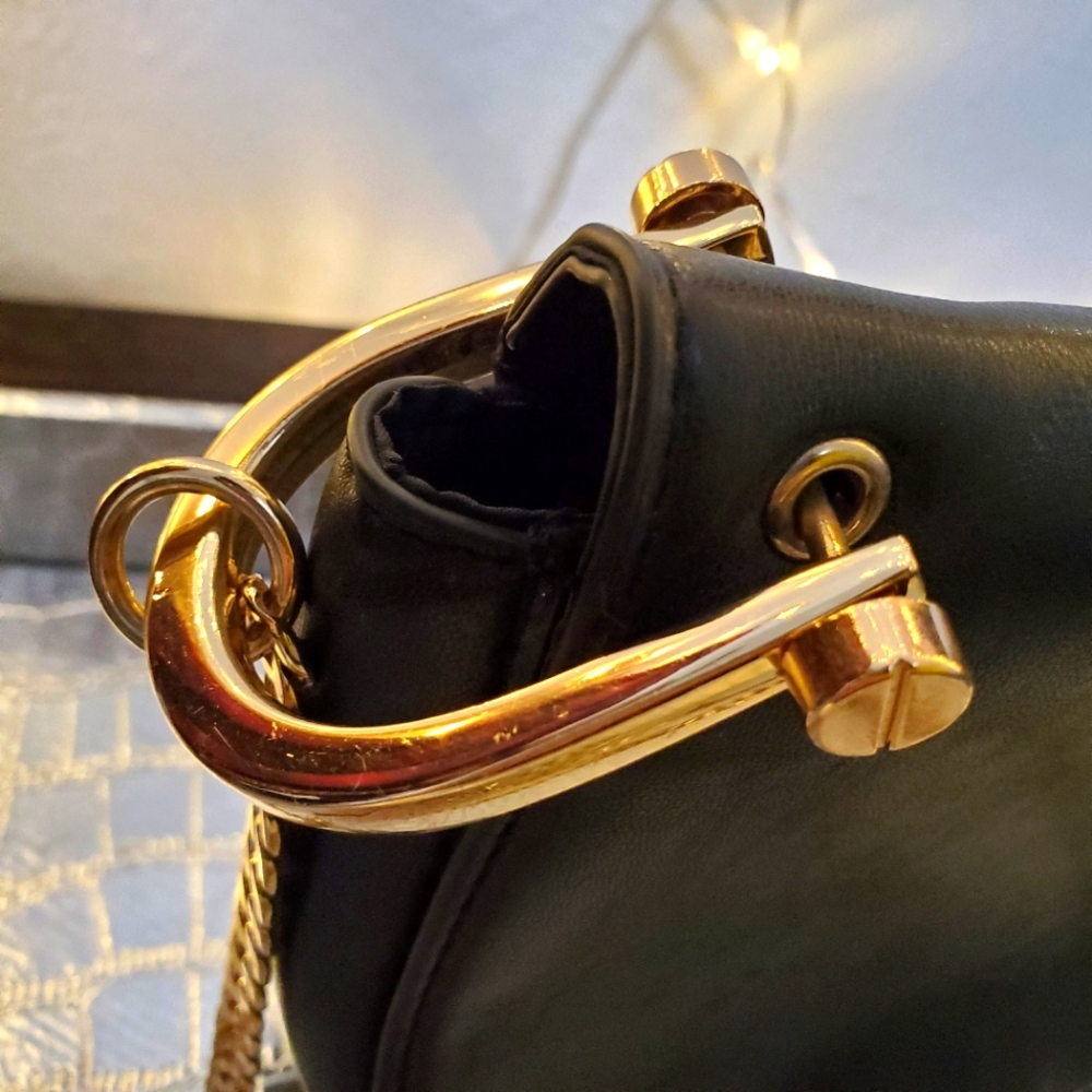 Mini Black Faux Leather Crossbody Bag with Gold Chain - Picture 4 of 11